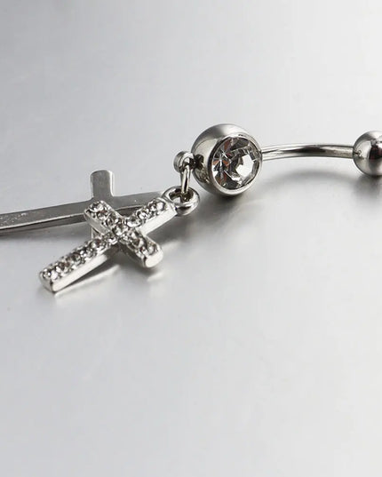 Free Shipping Navel jewelry Crystal belly ring  Navel Ring Button Bar Navel Double Cross Dangle Belly Button Navel Ring