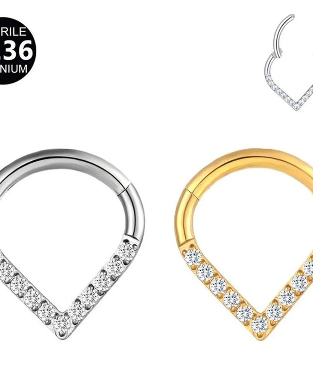 Surgical Steel Septum Nose Clicker Teardrop Shape Segment Ring Rhinestone Nose Ring Gold Hinged Body Piercing Jewelry Men