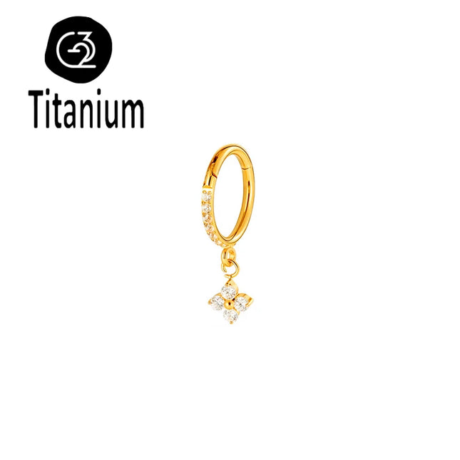 ASTM F136 Titanium Nose Rings Hoop Septum with CZ Flower Clicker Piercing Ear Cartilage Tragus Helix Rook Daith Earrings Jewelry