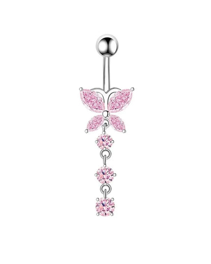 Stainless Steel Bow Belly Button Piercing Heart Shape Copper Belly Button Ring Pink Zircon Navel Piercing Jewelry Body Jewelry