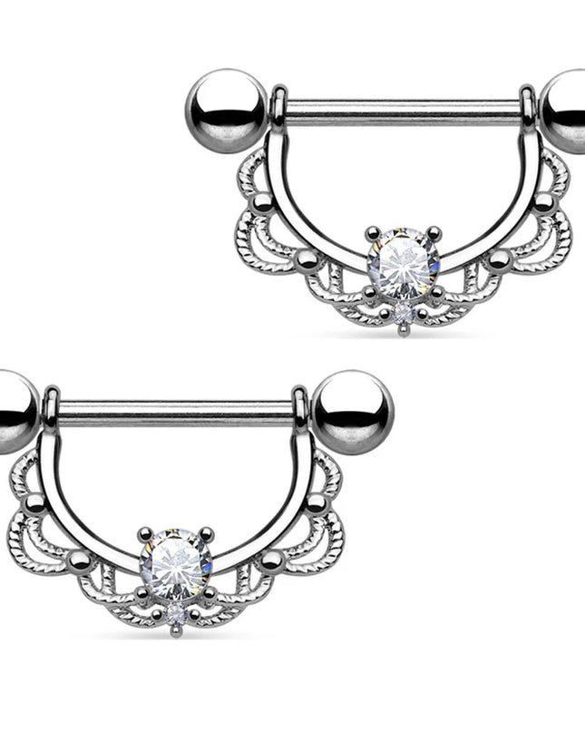 1 Pair/4 Pairs Stainless Steel Shield Bar Barbell Nipple Piercing Jewelry for Women Sexy Heart CZ Crystal Barbell Nipple Rings