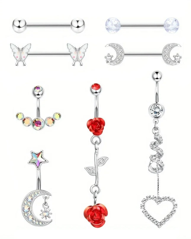 Drperfect Stainless Steel Nipple Rings Belly Button Rings for Women Butterfly Nipple Rings Belly Ring  Nipple Piercing Jewelry