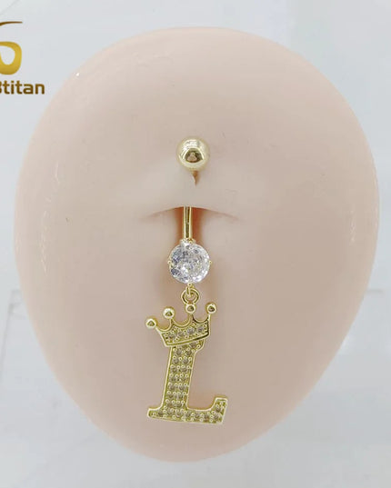 A-Z 26 Letter Initial Belly Button Rings 14G Titanium Curved Barbell Golden Zircon Navel Piercing Body Jewelry Women Accessories