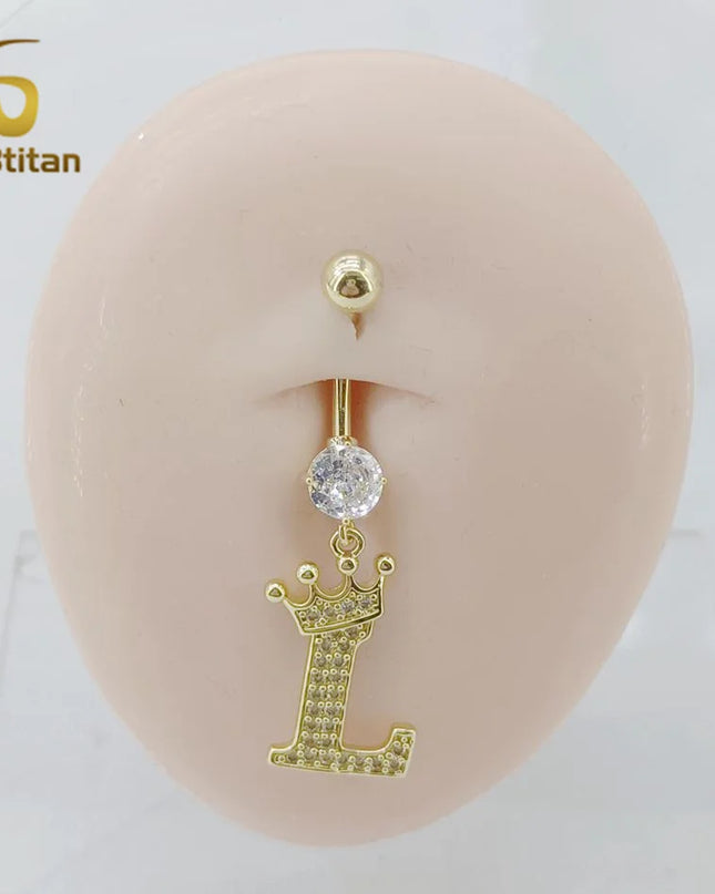 A-Z 26 Letter Initial Belly Button Rings 14G Titanium Curved Barbell Golden Zircon Navel Piercing Body Jewelry Women Accessories