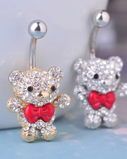 Blucome Red Bow Tie Little Bear Belly Button Rings Body Piercing Jewelry Women 316L Surgical Steel Piercing 14G 1.6mm Bar