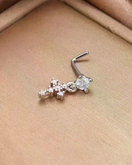 Dangle Nose Rings For Women Cross Zircon Nose Piercing Jewelry L Shape Nose Studs Body Jewelry Accessories