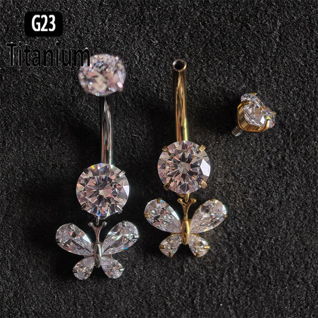 Belly Piercing Button Rings G23 Titanium ASTM F136 14g Internally Threaded Navel Ring Earrings Sexy Button Piercing Body Jewelry