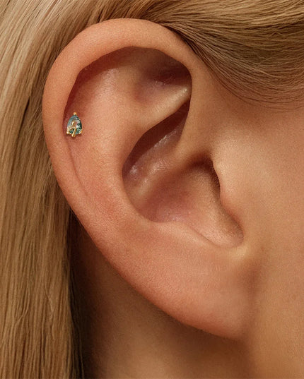 Aide 1PC 925 Sterling Silver 18K Gold Threaded Piercing Earring Women Ins Green Red Colors Zircon  Ear Bone Nail Gift Jewelry