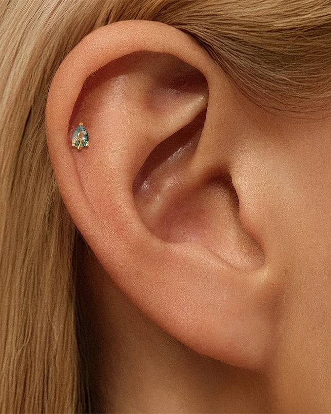 Aide 1PC 925 Sterling Silver 18K Gold Threaded Piercing Earring Women Ins Green Red Colors Zircon  Ear Bone Nail Gift Jewelry