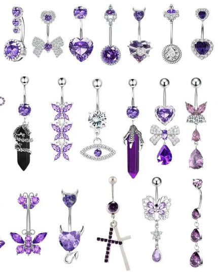 Belly Button Rings Mixed Purple Zircon Dangle Design Stainless Steel Durable Navel Rings for Daily Outfit Matching