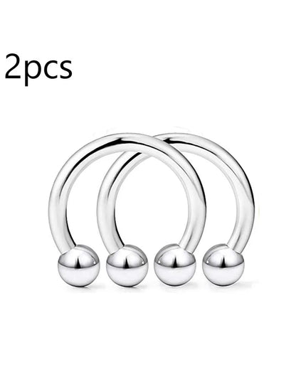 WKOUD 2pcs Crystal & Ball Nose Septum Horseshoe Earring Eyebrow Lip Helix Tragus Cartilage Piercing Ring 8mm
