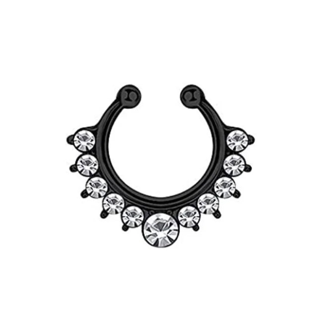 5pcs Wholesale Nose Piercing Fake Septum Ring Rhinestone Crystal Metal Faux Percing Nose Rings For Women Lady Punk Body Jewelry