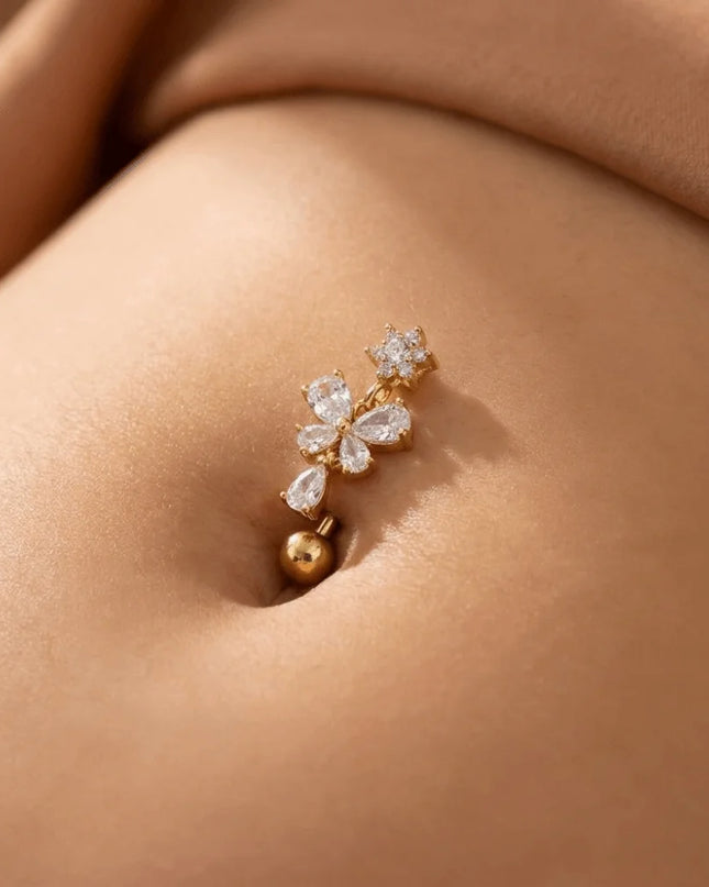 Zircon Bow Belly Button Rings Flower Head Butterfly Design Dangle Belly Rings 316 Stainless Steel Cute Reversed Navel Rings