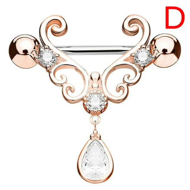 Straight Rod Snake Wing Nipple rings Breast Ring Heart Shaped Adjustable Nipple Piercing Human Jewelry