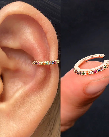 1Piece Zircon Charming Clip On Earrings Ear Cuff Without Piercing Women Geometric C Shape Earscreen Earcuffs Wrap Climb Earring