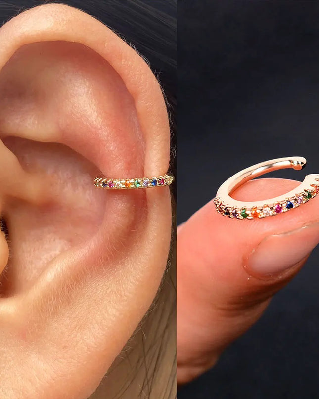 1Piece Zircon Charming Clip On Earrings Ear Cuff Without Piercing Women Geometric C Shape Earscreen Earcuffs Wrap Climb Earring