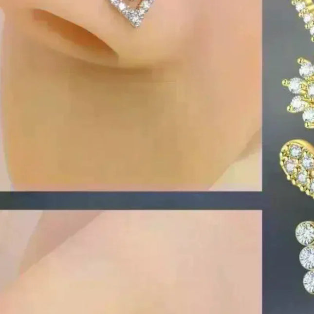L Shaped Nose Studs Rings Cute Heart Moon Shiny Zircon Gold Silver Color Nose Piercing For Women Girl Nostril Jewelry