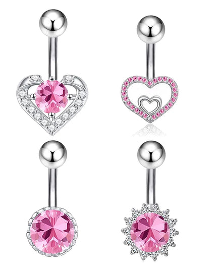 Sexy Pink Zircon Heart Belly Button Rings For Women Girls Fashion Stainless Steel Heart Navel Piercing Barbell Cute Belly Rings