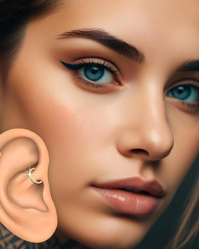 Nose Rings Titanium Clicker Ring in D Shape Style and Zirconia Conch Piercing Hoop Rook Huggie Helix Nostril Clicker