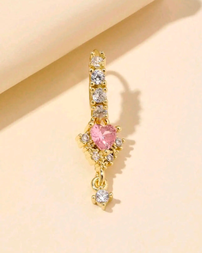 1 L-shaped heart-shaped CZ nose nail, shiny cubic zirconia cute perforated nose ring, silver and gold, suitable for women