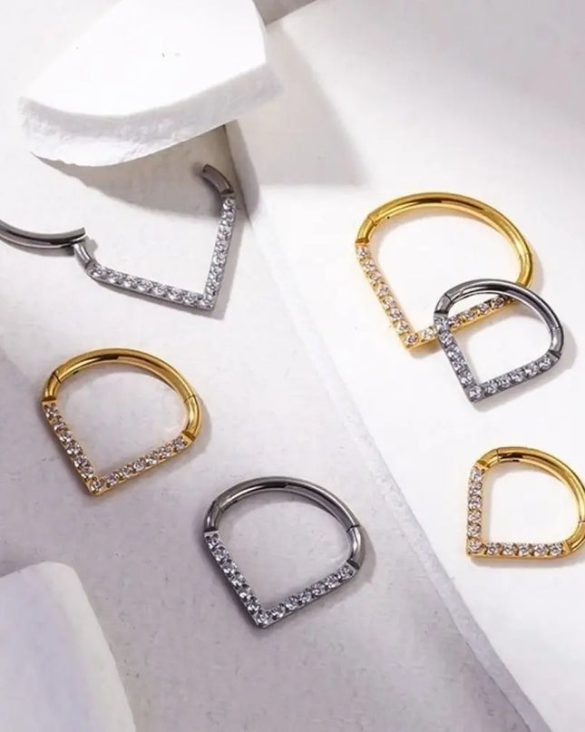 Surgical Steel Septum Nose Clicker Teardrop Shape Segment Ring Rhinestone Nose Ring Gold Hinged Body Piercing Jewelry Men