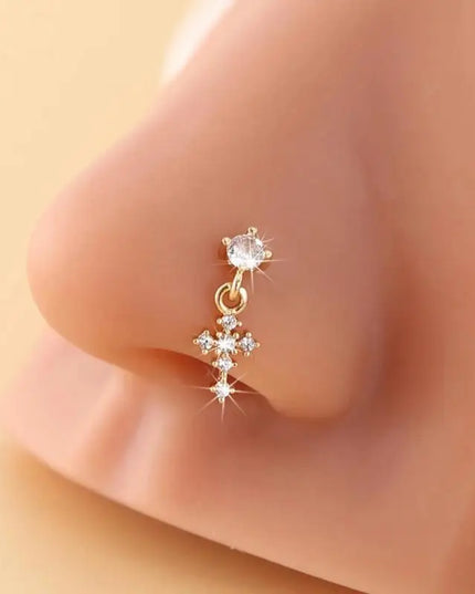 Dangle Nose Rings For Women Cross Zircon Nose Piercing Jewelry L Shape Nose Studs Body Jewelry Accessories