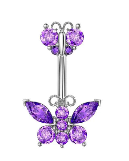 Belly Button Rings Mixed Purple Zircon Dangle Design Stainless Steel Durable Navel Rings for Daily Outfit Matching