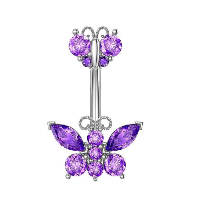 Belly Button Rings Mixed Purple Zircon Dangle Design Stainless Steel Durable Navel Rings for Daily Outfit Matching