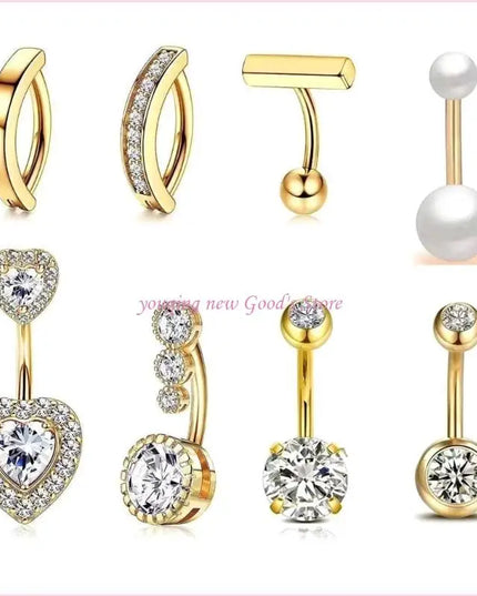 57QA Versatile Belly Button Rings Set of 8 Stainless Steel Navel Rings Body Piercing