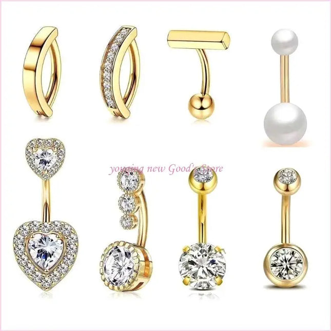 57QA Versatile Belly Button Rings Set of 8 Stainless Steel Navel Rings Body Piercing