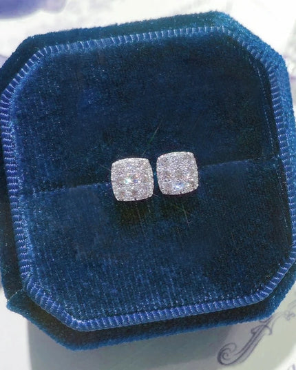 Huitan Simple Square-shaped Stud Earrings Women Inlaid Shiny CZ Versatile Ear Piercing Accessories for Teens Statement Jewelry