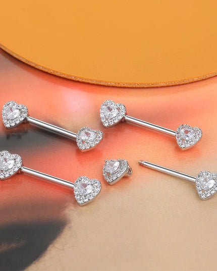 1PC Surgical Steel CZ Nipple Rings Piercing 14G Paved Zircon Heart Nipple Shield Rings Sexy Nipple Mamilo Piercing Women Jewelry