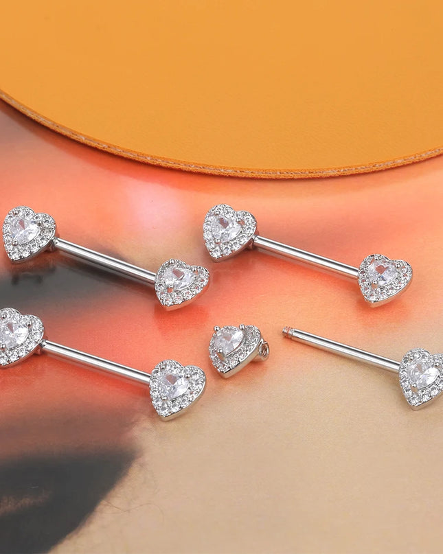 1PC Surgical Steel CZ Nipple Rings Piercing 14G Paved Zircon Heart Nipple Shield Rings Sexy Nipple Mamilo Piercing Women Jewelry