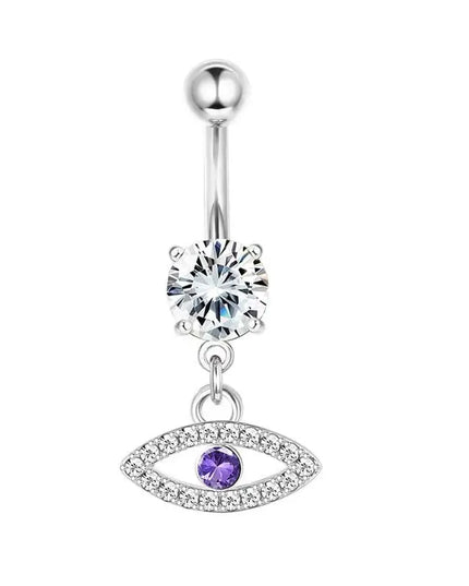 Belly Button Rings Mixed Purple Zircon Dangle Design Stainless Steel Durable Navel Rings for Daily Outfit Matching