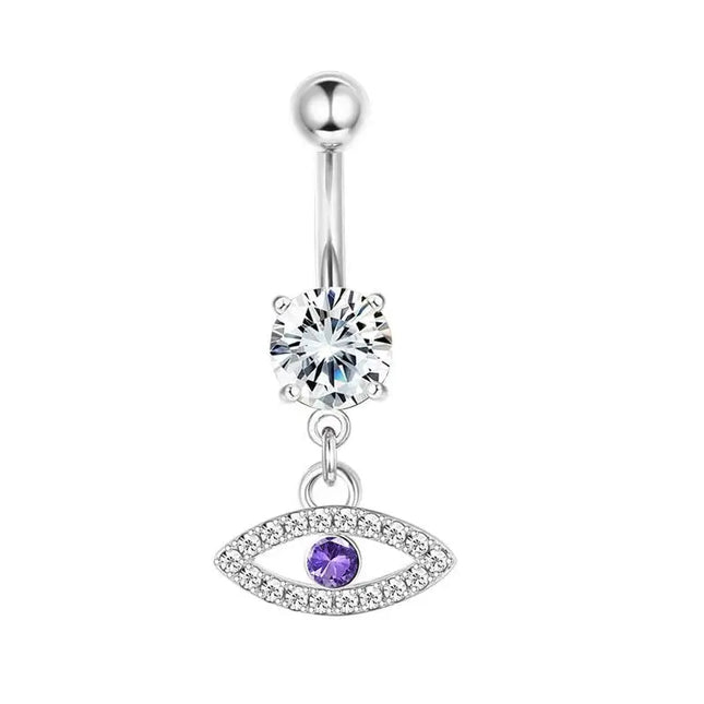 Belly Button Rings Mixed Purple Zircon Dangle Design Stainless Steel Durable Navel Rings for Daily Outfit Matching