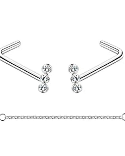 Nose Rings Chain Piercing Across Double with Chain Studs with Chain 20G Piercing Stud Nostril Jewelry for Women Men