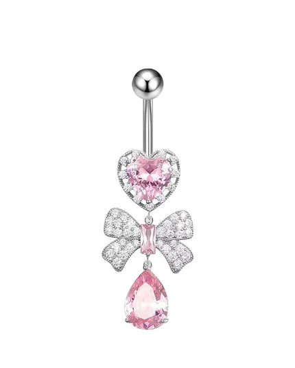 Stainless Steel Belly Piercing Jewelry Exquisite Heart Bow Belly Button Rings For Women Girls Fashion Navel Ring Body Jewelry