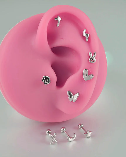 Surgical Steel Ear Barbell Helix Piercing Cartilage Ear Lobe Tragus Stud Earring Heart Rabbit Moon Rose Cross Earring Jewelry
