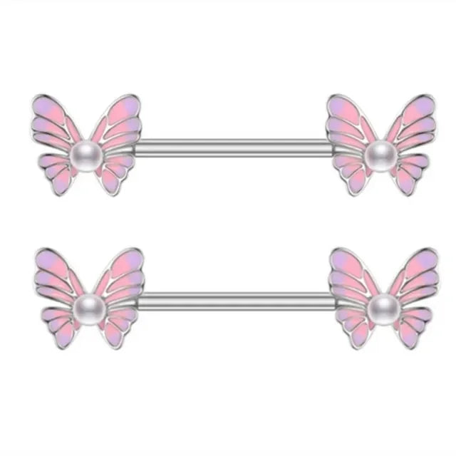 2 Pcs Stainless Steel Pink Nipple Piercing Jewelry Heart Wings Niplple Barbell Moon Devil Nipple Rings Body Piercing Pezon Mujer