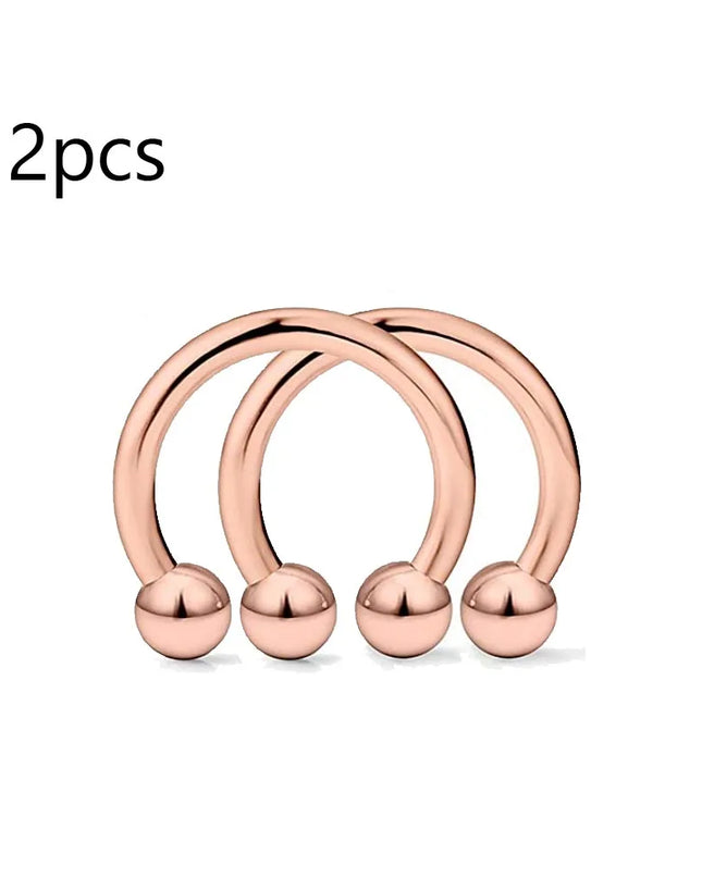 WKOUD 2pcs Crystal & Ball Nose Septum Horseshoe Earring Eyebrow Lip Helix Tragus Cartilage Piercing Ring 8mm