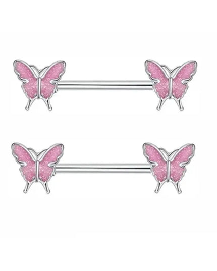 1Pair Pink Butterfly Nipple Piercing Jewelry Shiny Crystal Nipple Rings For Women Girls Heart Nipple Barbells Piercing Pezon