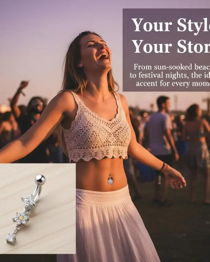 Stainless Steel Dangle Belly Button Rings For Women Shiny Cubic Zirconia Heart Butterfly Flower Navel Piercing Jewelry For Daily