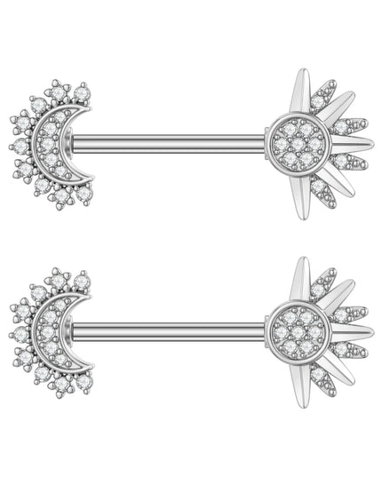 2pcs Lettering Sexy Nipple Piercing Jewelry Buttefly Cat Flower Dangled Stainless Steel Nipple Rings for Women Girls 1.6*16mm