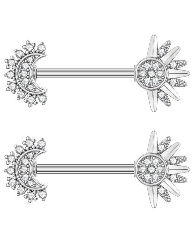 2pcs Lettering Sexy Nipple Piercing Jewelry Buttefly Cat Flower Dangled Stainless Steel Nipple Rings for Women Girls 1.6*16mm