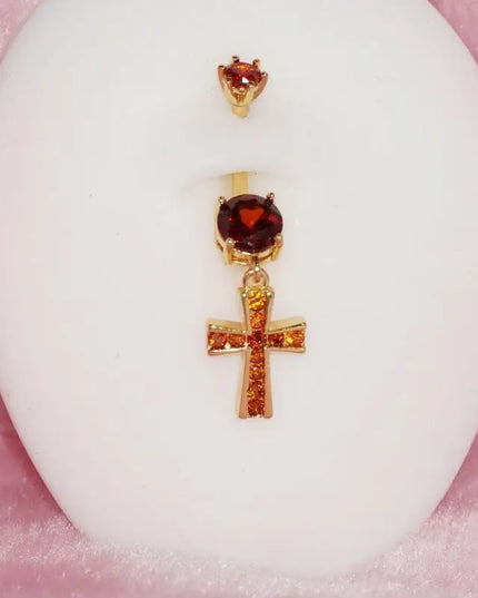 Cross Design Belly Button Ring Surgical Steel Navel Piercing Jewelry Waterproof for Daily Nightclub Wear
