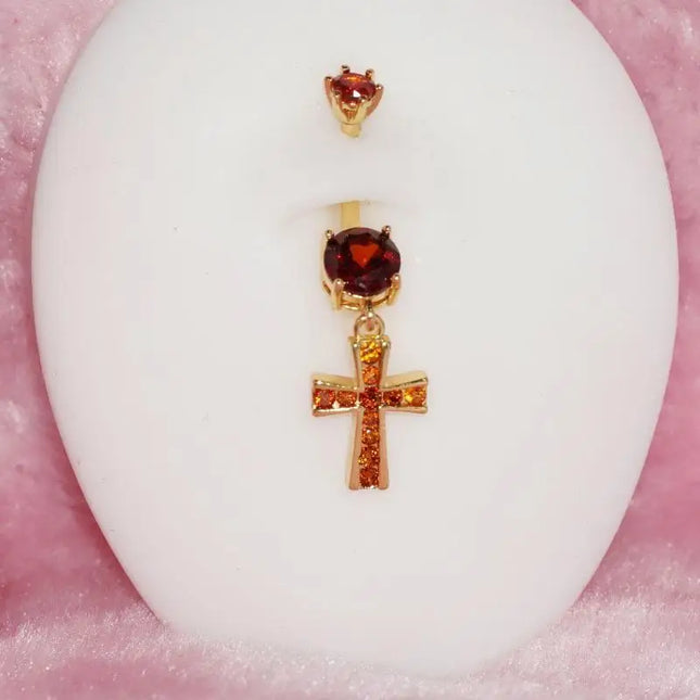 Cross Design Belly Button Ring Surgical Steel Navel Piercing Jewelry Waterproof for Daily Nightclub Wear