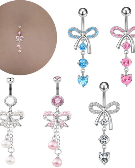 Surgical Steel Belly Piercing Jewelry Bow Dangle Belly Button Rings for Women CZ Navel Rings Body Jewelry