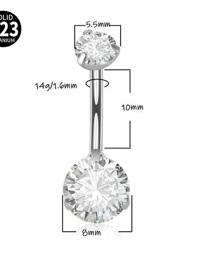 G23 Titanium Belly Button Ring Hypoallergenic Belly Rings Piercing 14G 10mm Navel Piercing Jewelry with Round Cubic Zirconia