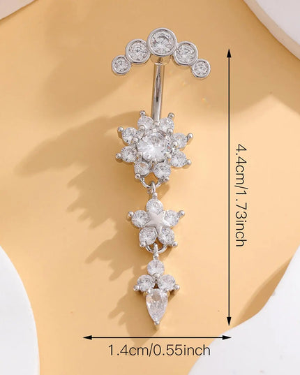 Golden Belly Button Rings 316L Surgical Steel Drop Dangle Navel Ring Flower Zircon Crystal Navel Belly Piercing Fashion Jewelry