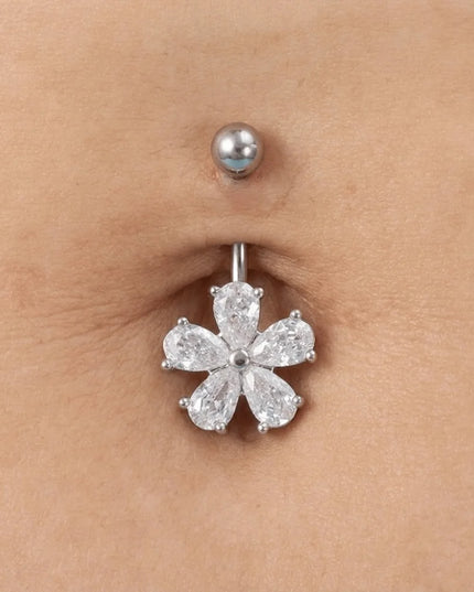 Beach Simple Belly Button Rings Crystal Flower Navel Ring Stainless Steel Zircon Body Piercing Jewelry Sexy